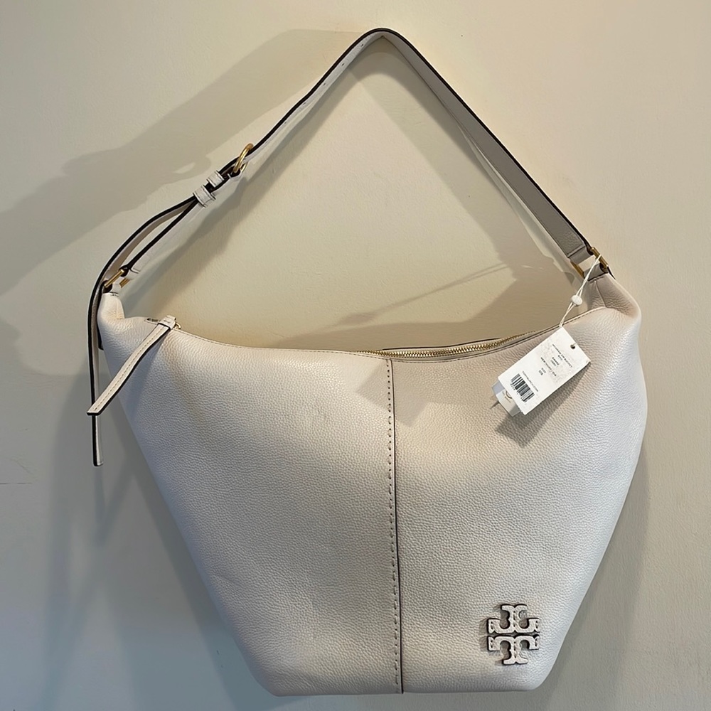 Tory Burch Large McGraw Zip Ivory Leather Bucket Bag